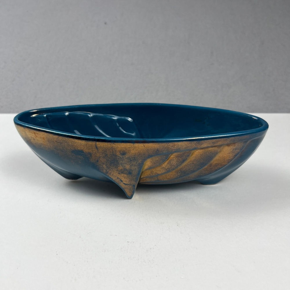 Vintage 1958 Ceramic Boat Planter Van Nuys Wings Art Deco Footed Bowl 9" Sunkist